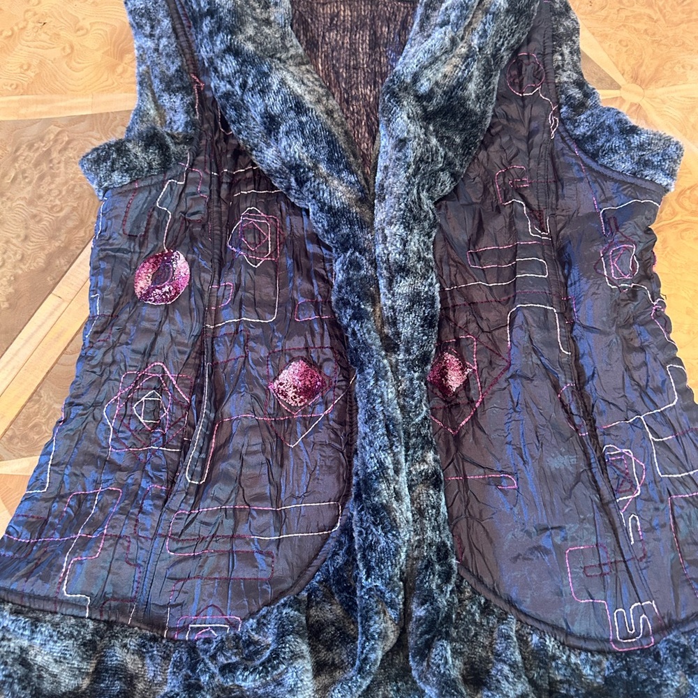 Textured and embroidered boutique, Purple, gray, and pink Vest